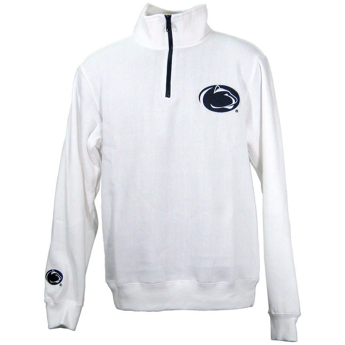white quarter zip top with Penn State Athletic Logo on left chest and above right wrist